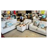 Beige Fabric Loveseat Sofa Set with Ottoman