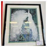 White Peacock Pair Framed Art Print 41x48 Inches