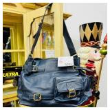Navy Blue Leather Shoulder Bag Purse