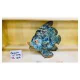 Blue Ceramic Angel Fish Sculpture 11 Inch