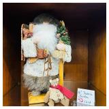 16 Inch Fabric Santa on Sled with Bear