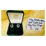 Vtg Chalcedony 18K Gold Sterling Clips