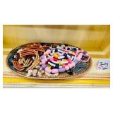 Beaded Jewelry Basket Tray Bohemian Lot