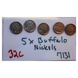 Buffalo Indian Head Nickels Lot of 5