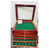 Wood Coin Display Chest Glass Lid 7 Drawer