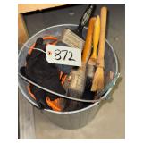 Bucket of Paint Brushes, Extension Cord and Gloves