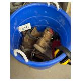 Plastic Bin w/Boots, Gloves & Hearing Protection