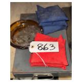 Cornhole Bags, Ashtray and Metal Storage Box
