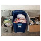 Plastic Totes Full of Assorted Hoop Fabric & Misc