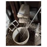 Bucket of Concrete Mixing Tools Knee Boards