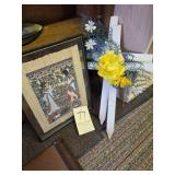 oriental framed art and 2 easter crosses