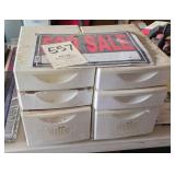 Plastic Drawer units and for sale sign