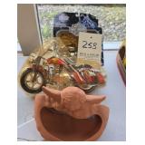 Motorcycle toys and planter