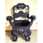Ornate Dragon Carved Wood Throne Chair 26" x 27"