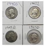 (4) 1940-47 Washington Quarters