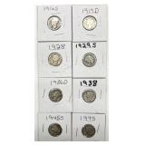(8) 1916-1945 Mercury Dimes