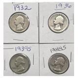 (4) 1932-44 Washington Quarters