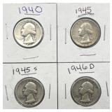 (4) 1940-46 Washington Quarters