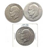 (3) Eisenhower Dollars : 1971, 1972, and 1974