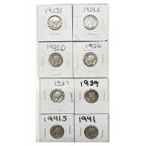 (8) 1917-1941 Mercury Dimes