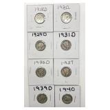 (8) 1918-1940 Mercury Dimes