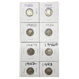 (8) 1920-1943 Mercury Dimes
