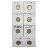 (8) 1926-1945 Mercury Dimes