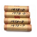 (4) Rolls Marked 1978-D Lincoln Memorial Cents