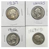 (4) 1937-63 Washington Quarters