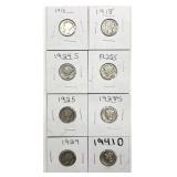 (8) 1916-1941 Mercury Dimes