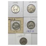 (5) 1944-63 Washington Quarters