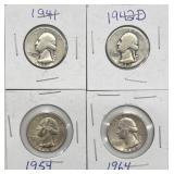 (4) 1941-64 Washington Quarters