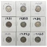 (9) 1917-42 Mercury Dimes