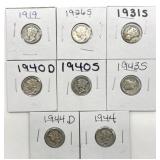 (8) 1919-44 Mercury Dimes
