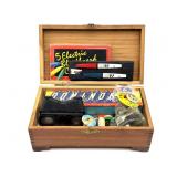 Wood Jewelry Box with Buttons, Dominoes, and
