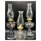 (3) Glass Oil Lamps 18" Tall and Smaller