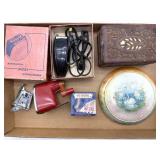Porcelain Stand, Electric Razor, Wood Jewelry Box