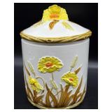 Vintage Flowers and Wheat Ceramic Cookie Jar