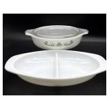 Vintage Green Flowers Dish, Pyrex Divided Dish,
