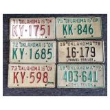 (6) Oklahoma License Plates : 1971, 1972, 1973,