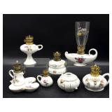 Porcelain Miniature Oil Lamps 7.5" Tall and
