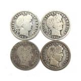 (4) Barber Dimes : 1911, 1912, 1912-D, and 1914-D