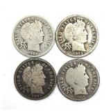 (4) Barber Dimes : 1906-D, 1915-D, 1893, and 1906