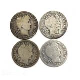(4) Barber Dimes : 1906, 1914-D, 1898, and 1914