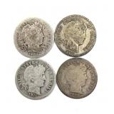 (4) Barber Dimes : 1902, 1913, 1911-D, and 1900
