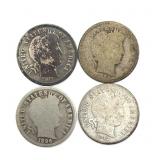 (4) Barber Dimes : 1911, 1905, 1896, and 1912-D