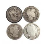 (4) Barber Dimes : 1904, 1908, 1912-D, and 1913-D