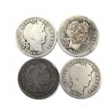 (4) Barber Dimes : 1904, 1906, 1909, and 1910