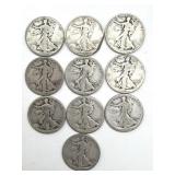 (10) Walking Liberty Half Dollars