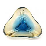 Art Glass Blue and Light Amber Ashtray/Bowl 7" x